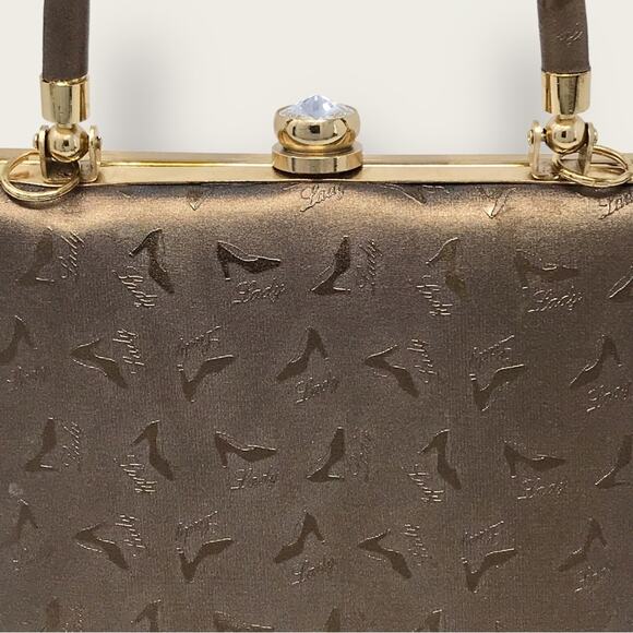 Vintage Shoe Lady Print Crossbody or Clutch Mini Purse Embossed Bronze - Picture 2 of 10